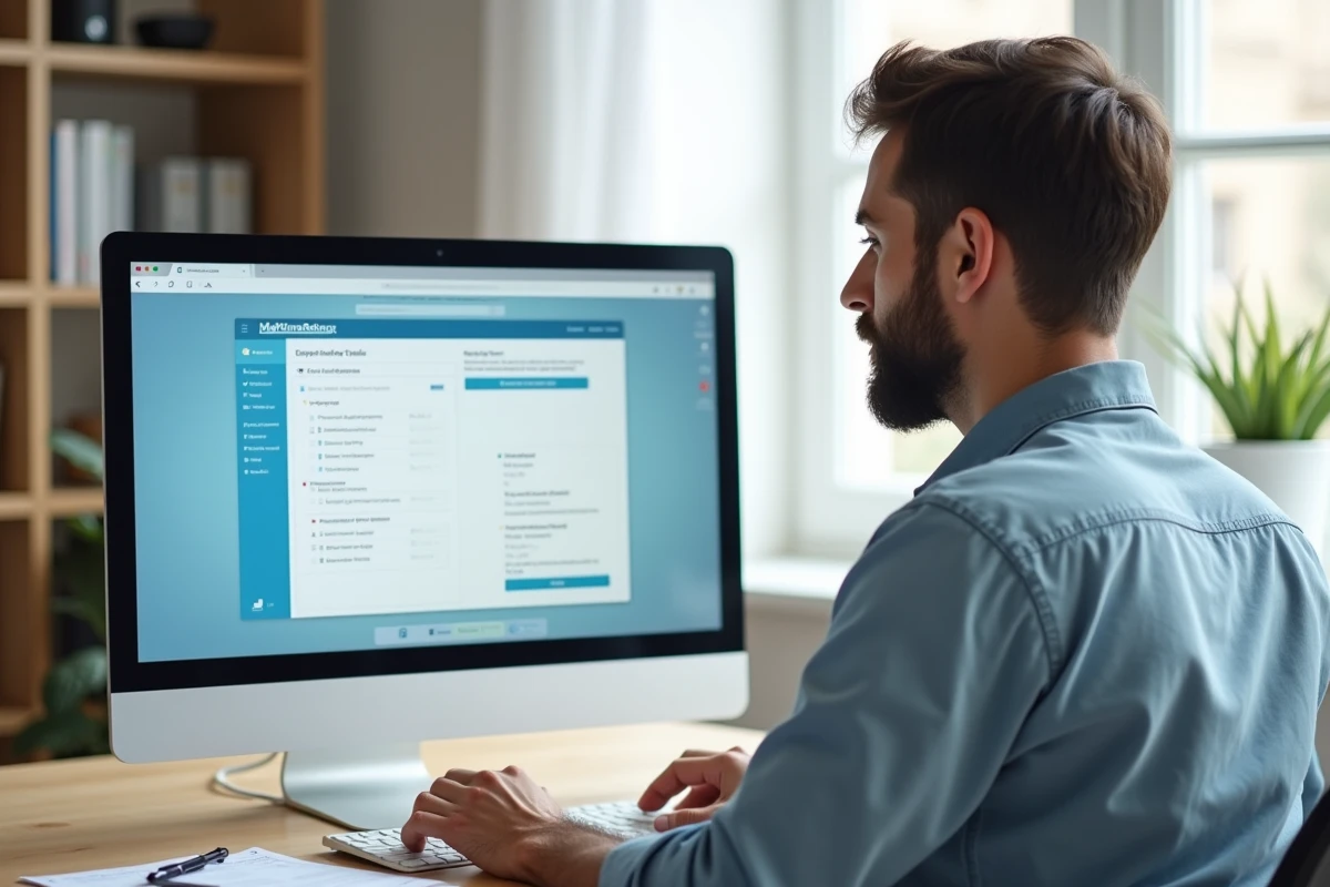 Homme remplissant le formulaire MaPrimeRénov en ligne sur son ordinateur