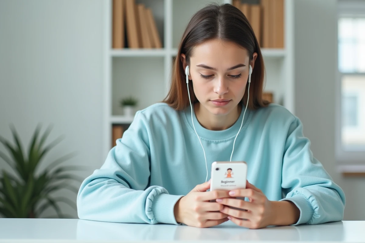 Jeune femme découvrant l'application Headspace sur son smartphone pour débuter la méditation