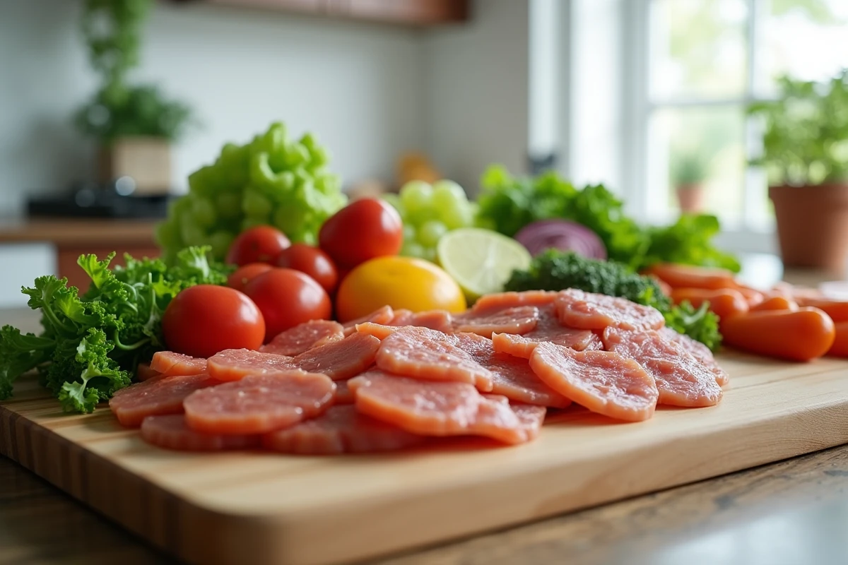 Préparation de repas équilibré avec légumes frais et protéines pour la fenêtre de repas du jeûne intermittent
