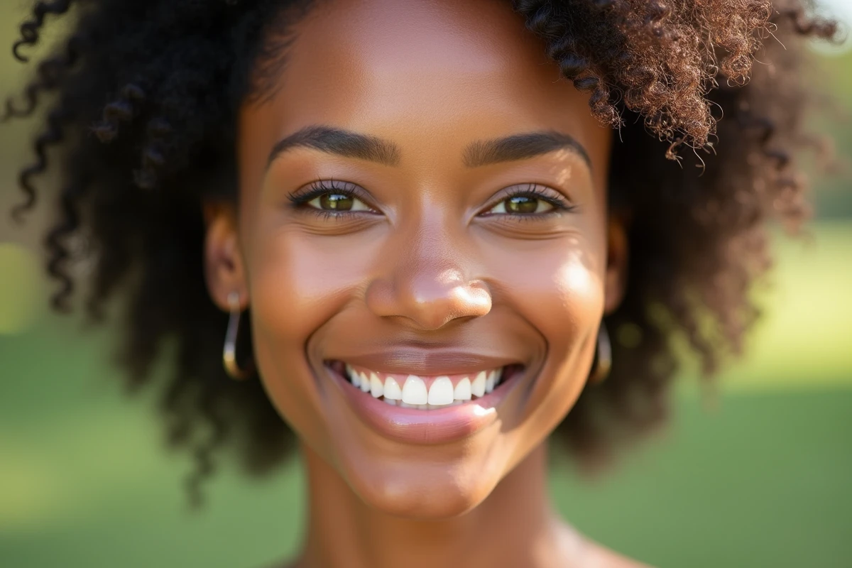 Portrait d'une femme souriante avec une peau saine et claire sans bouton de fièvre