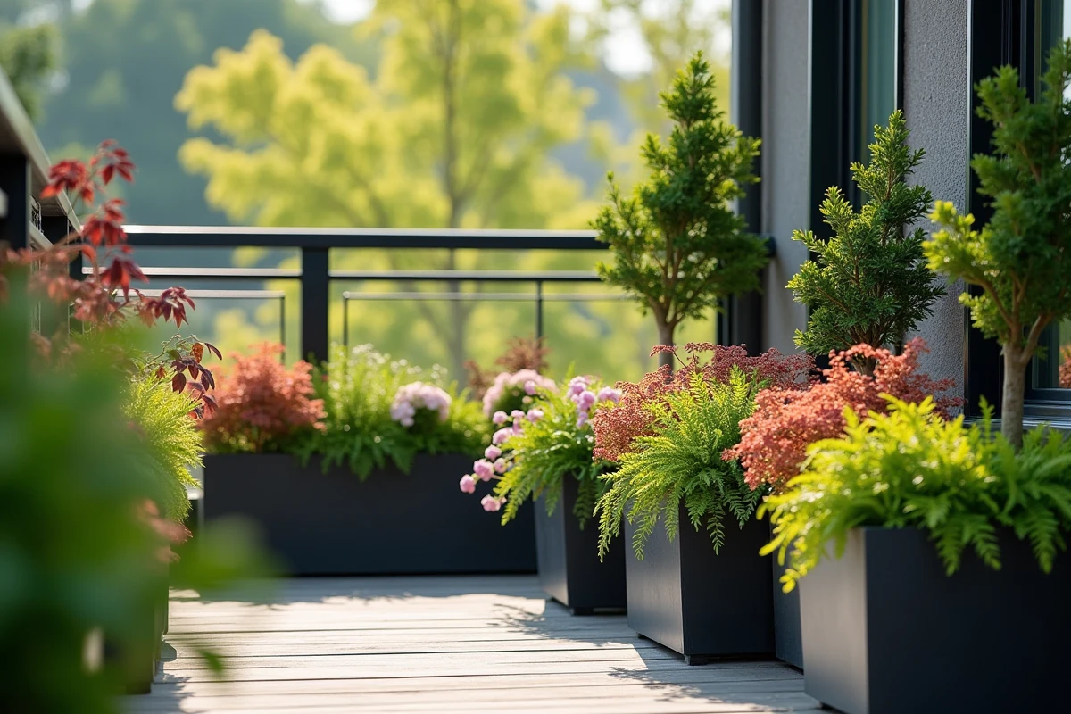 Heuchera variégée et érable du Japon balcon nord plantes colorées