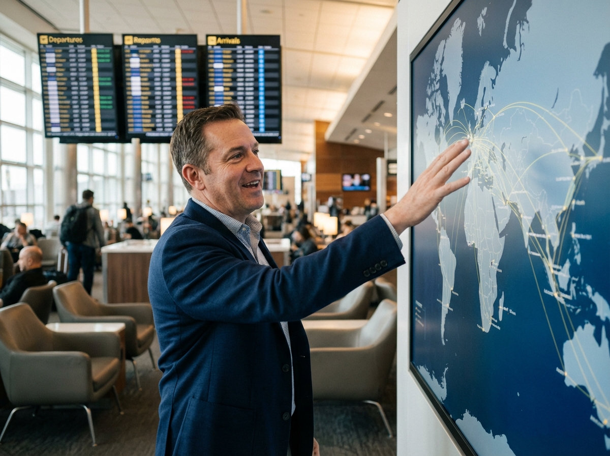 Homme montrant une destination sur une carte