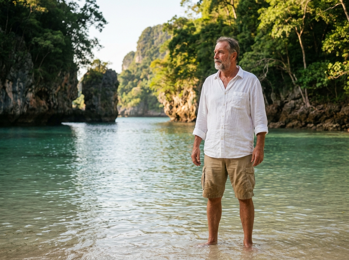 Homme contemplant une cove en Thaïlande