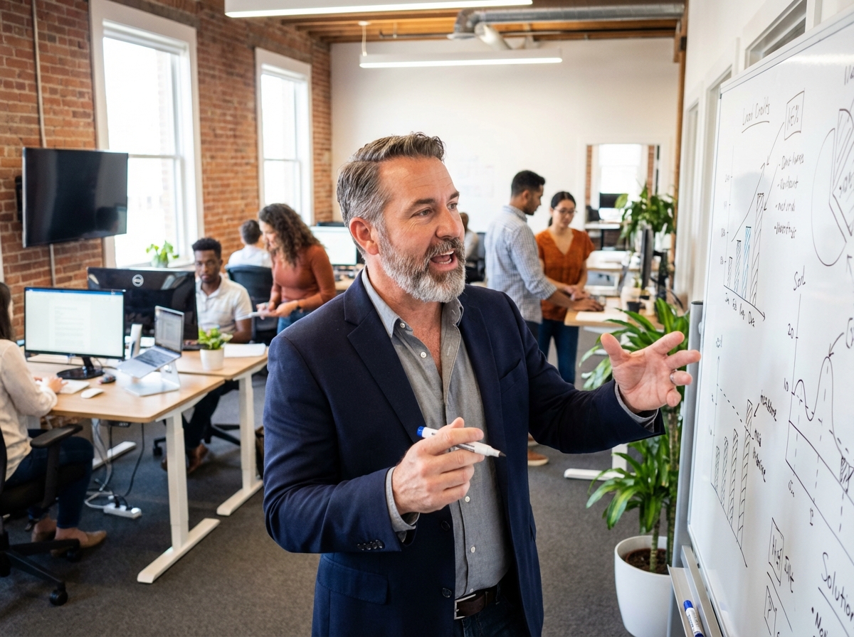 Homme discutant des stratégies de prospection B2B