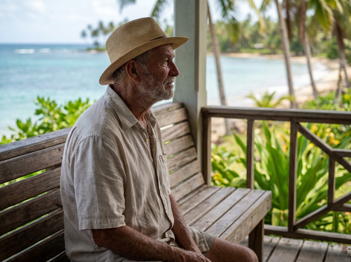Un homme contemplatif sur une plage de Martinique