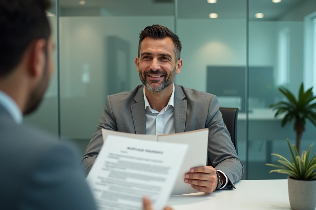 Homme en rendez-vous bancaire pour changer son assurance de prêt immobilier sans attendre la date anniversaire