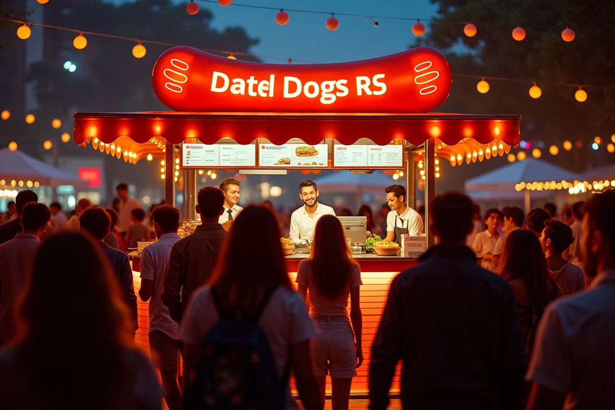 Stand de hot dog animé créant une atmosphère conviviale lors d'un événement