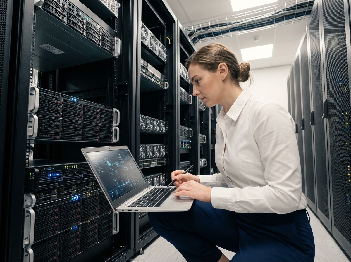 Une ingénieure IT configure un système de sécurité