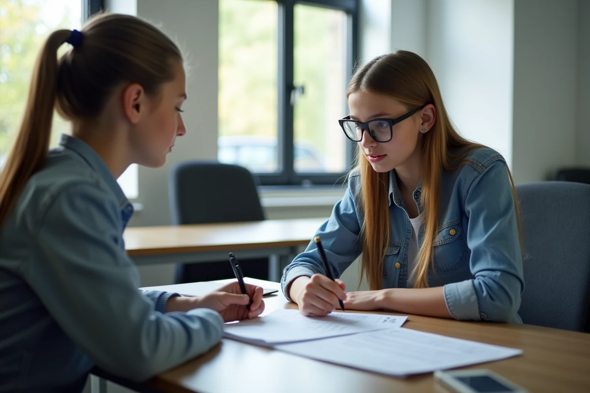Instructeur et élève étudiant les règles de circulation en classe d'auto-école