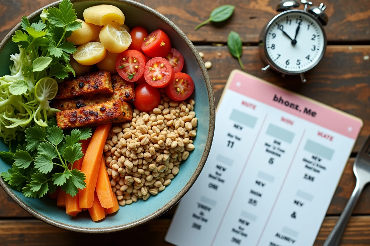 Assiette équilibrée pour la période de rupture du jeûne avec légumes et protéines
