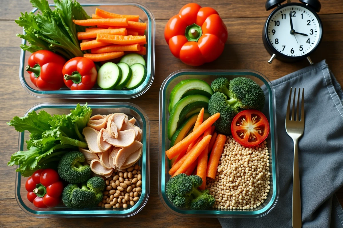 Repas équilibré pour le jeûne intermittent avec légumes frais et protéines maigres