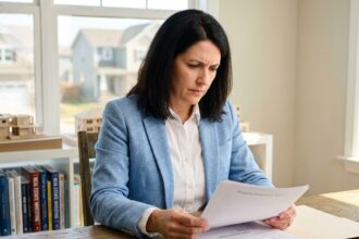 femme entrepreneur consultant documents immobiliers locatifs à son bureau dans un environnement professionnel