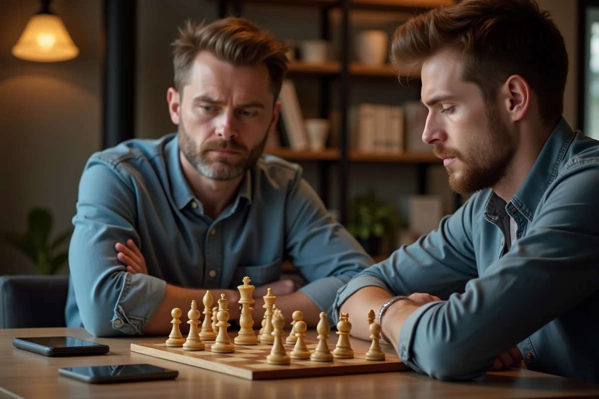Joueur d'échecs en train de jouer contre ordinateur d'échecs électronique pour s'améliorer