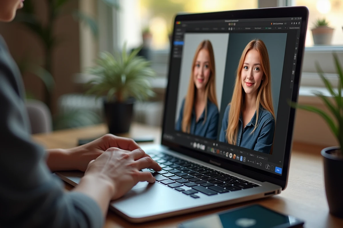 Avant-après retouche photo sur ordinateur portable avec logiciel de retouche gratuit