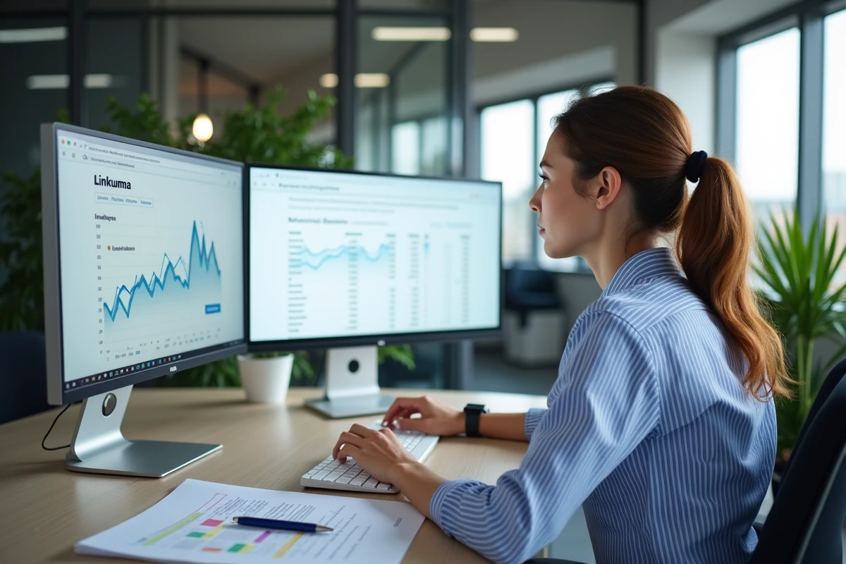 Analyste digitale consultant le tableau de bord Linkuma pour la gestion de son réseau de liens