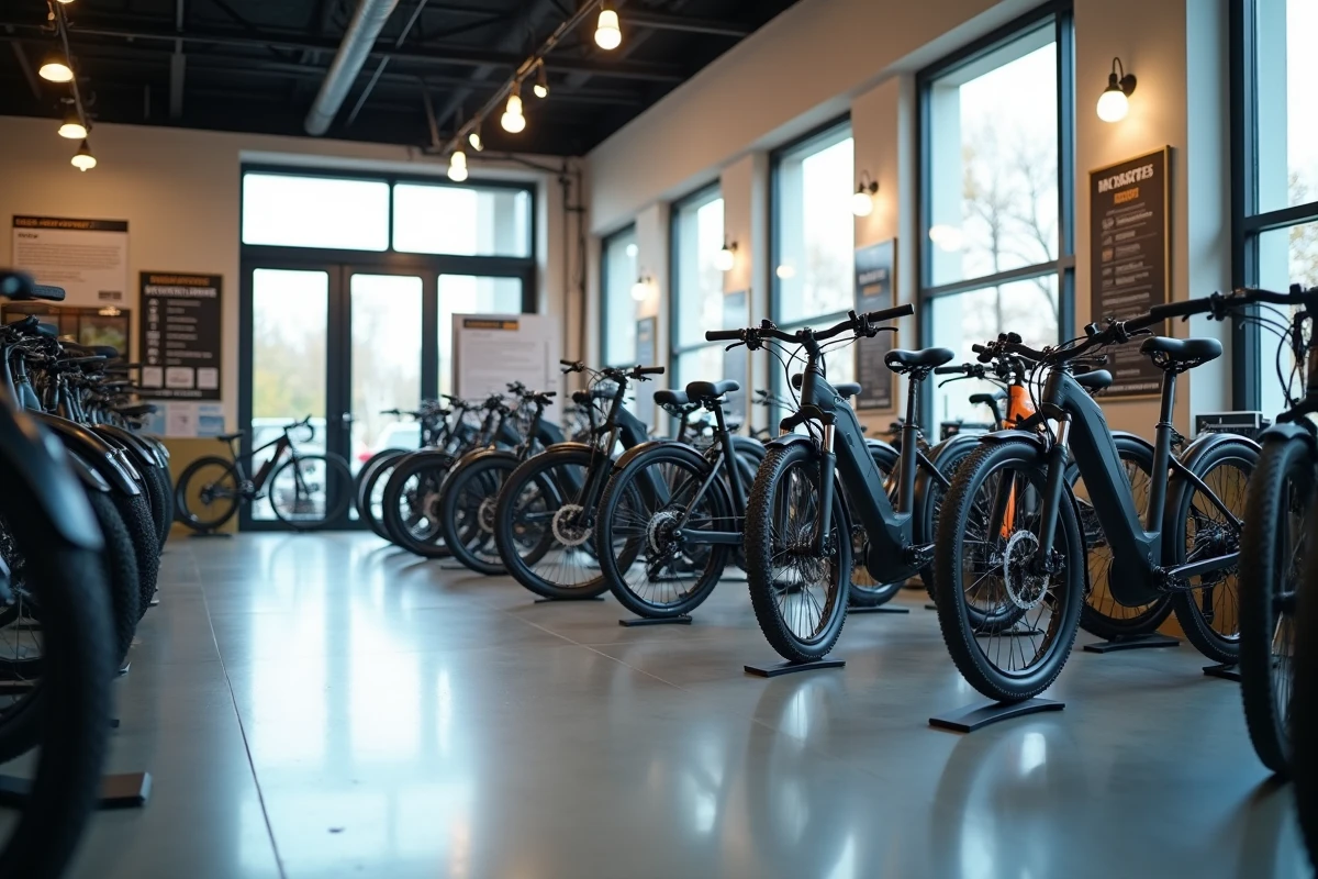 Magasin de vélos électriques présentant différents modèles et marques pour aider au choix