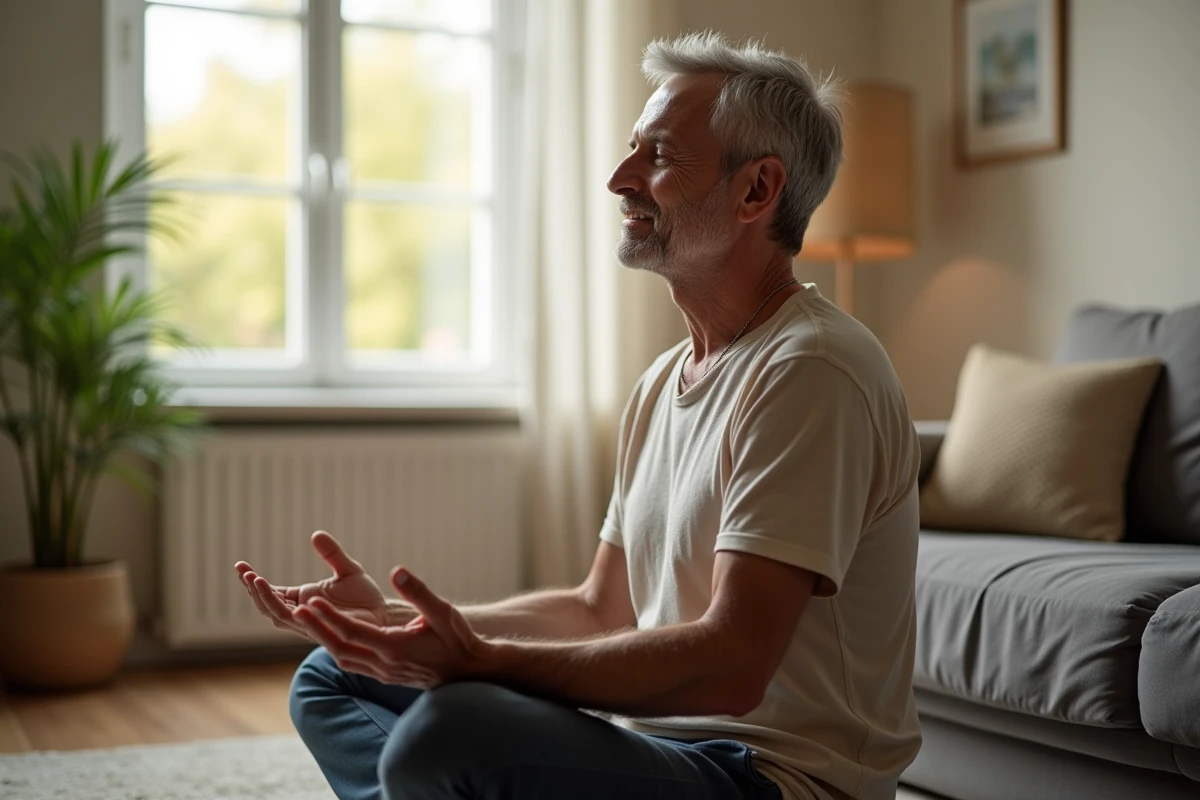 Homme en méditation et relaxation pendant le jeûne intermittent