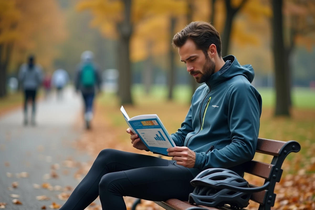 Sportif en tenue de trail consultant une mutuelle adaptée aux activités à risque
