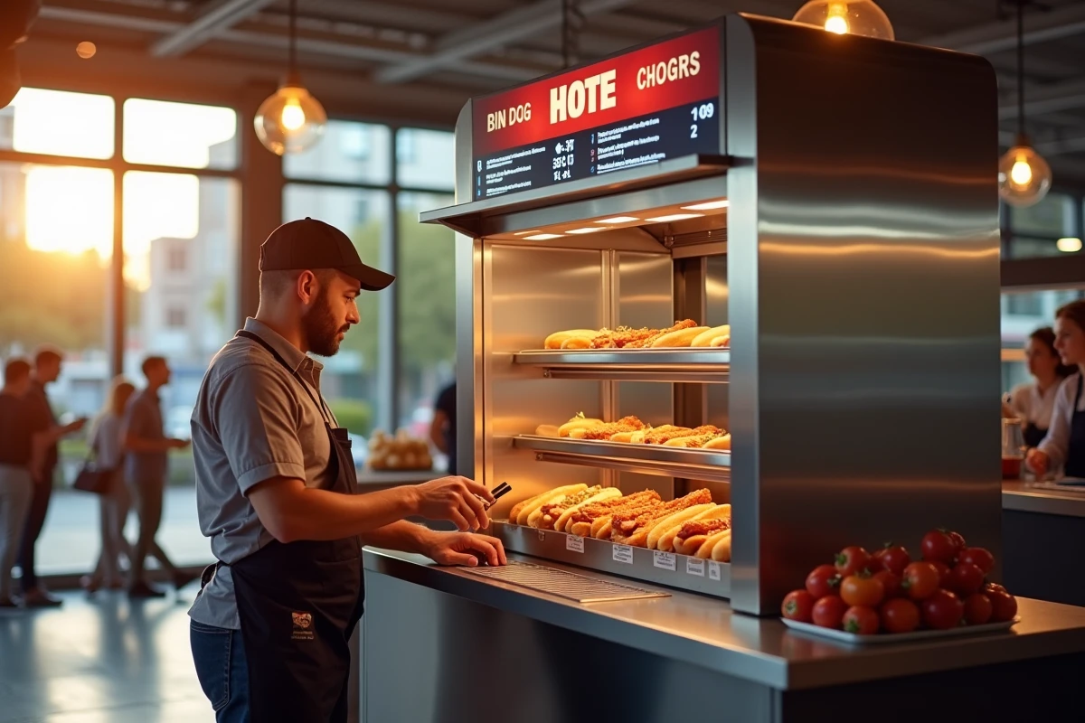 Machine à hot dog moderne et élégante lors d'un événement professionnel ou festival