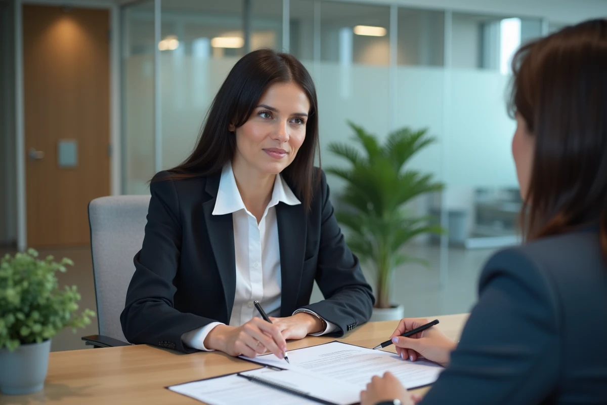 Femme en réunion avec un conseiller bancaire pour renégocier son assurance de prêt immobilier