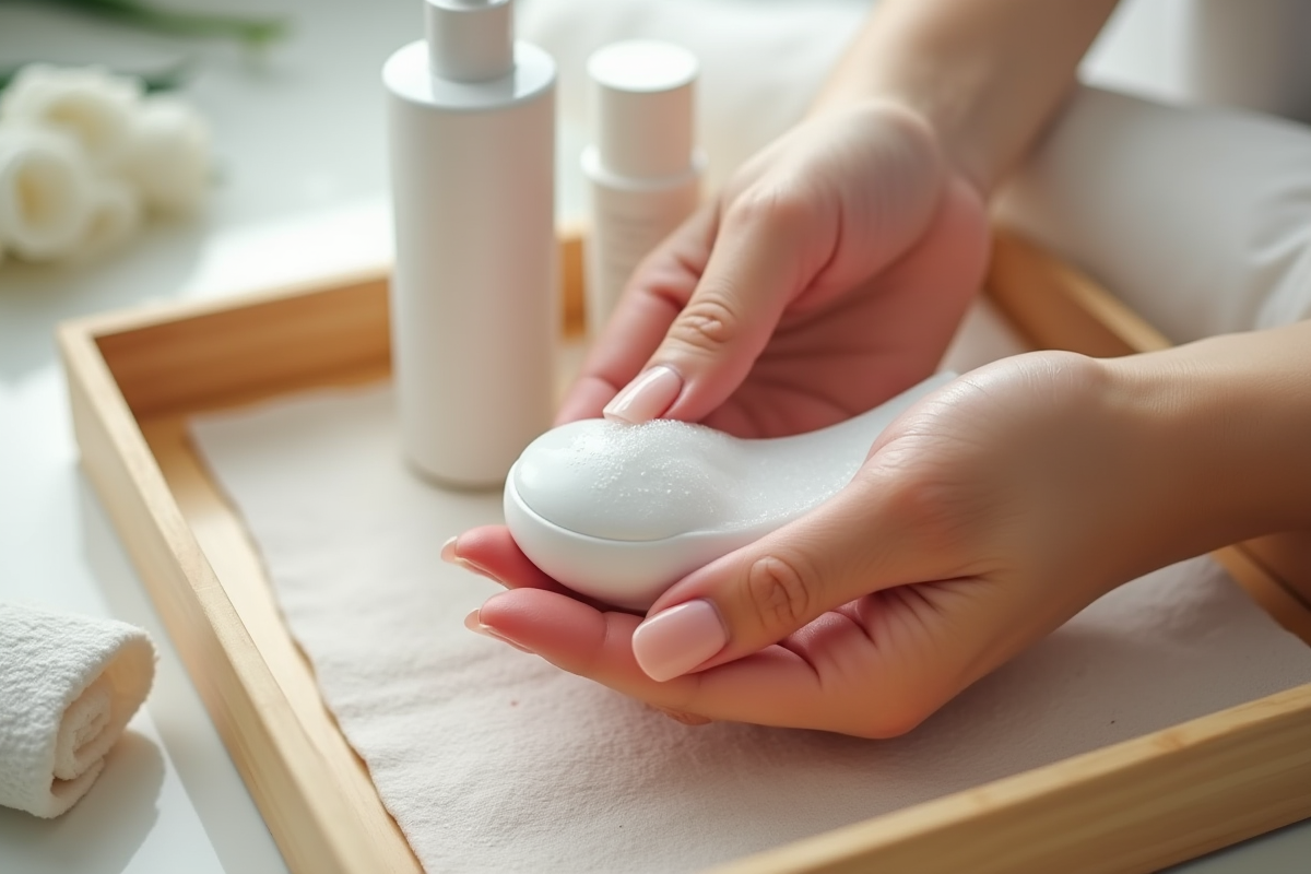 Femme utilisant un appareil de nettoyage visage silicone