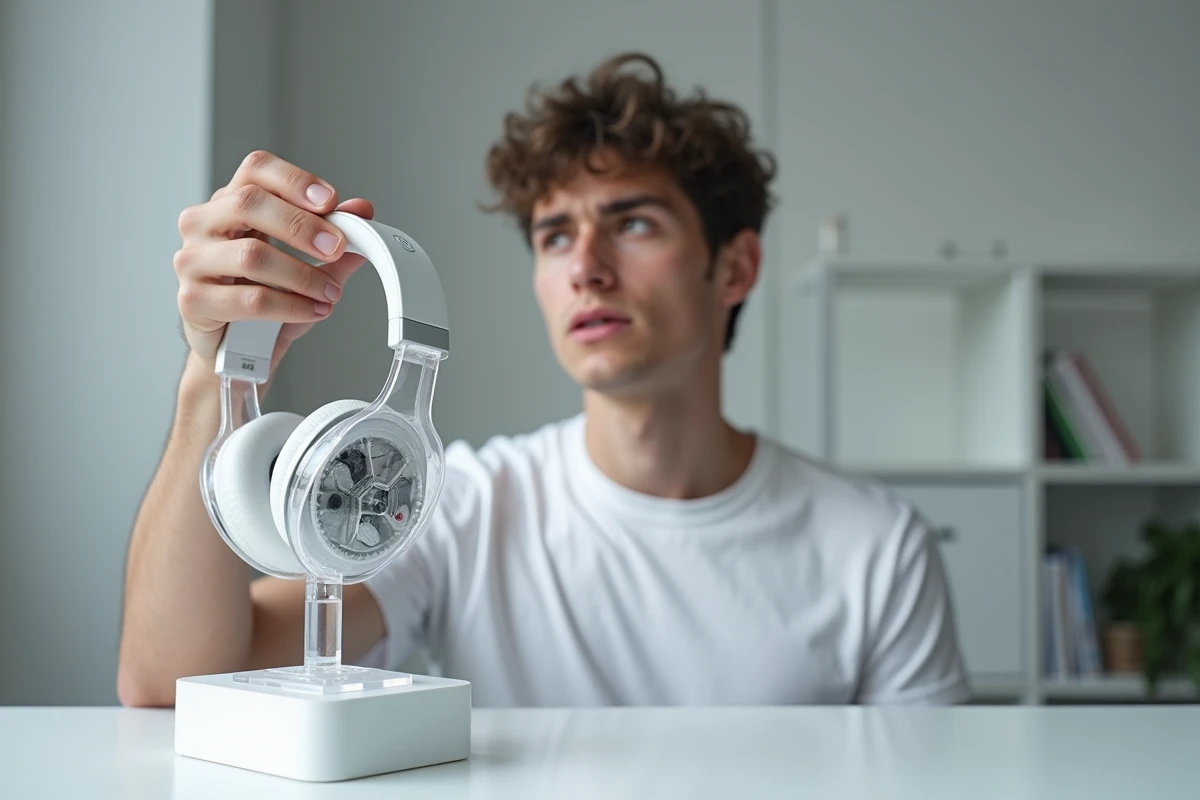 Casque Nothing Headphone (1) avec son châssis transparent et son design distinctif mis en valeur sur fond épuré