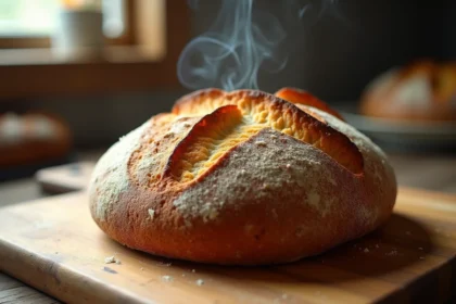 Pain au levain maison avec croûte dorée croustillante et entailles en croix