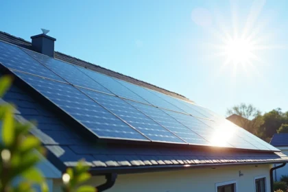 Panneaux solaires photovoltaïques installés sur le toit d'une maison moderne en journée ensoleillée