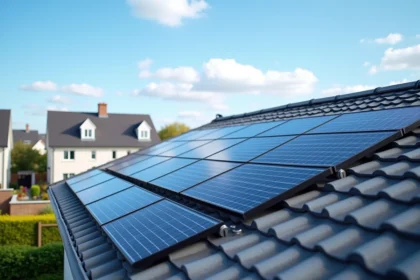 Panneaux solaires photovoltaïques installés sur le toit d'une maison résidentielle moderne