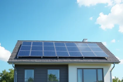 Panneaux solaires photovoltaïques installés sur le toit d'une maison moderne en plein soleil