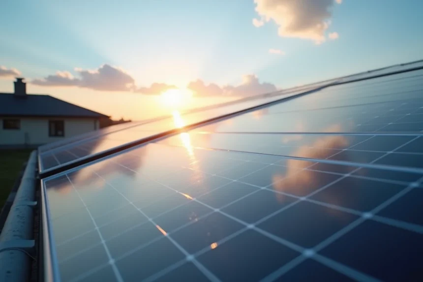 Panneaux solaires photovoltaïques installés sur un toit de maison résidentielle