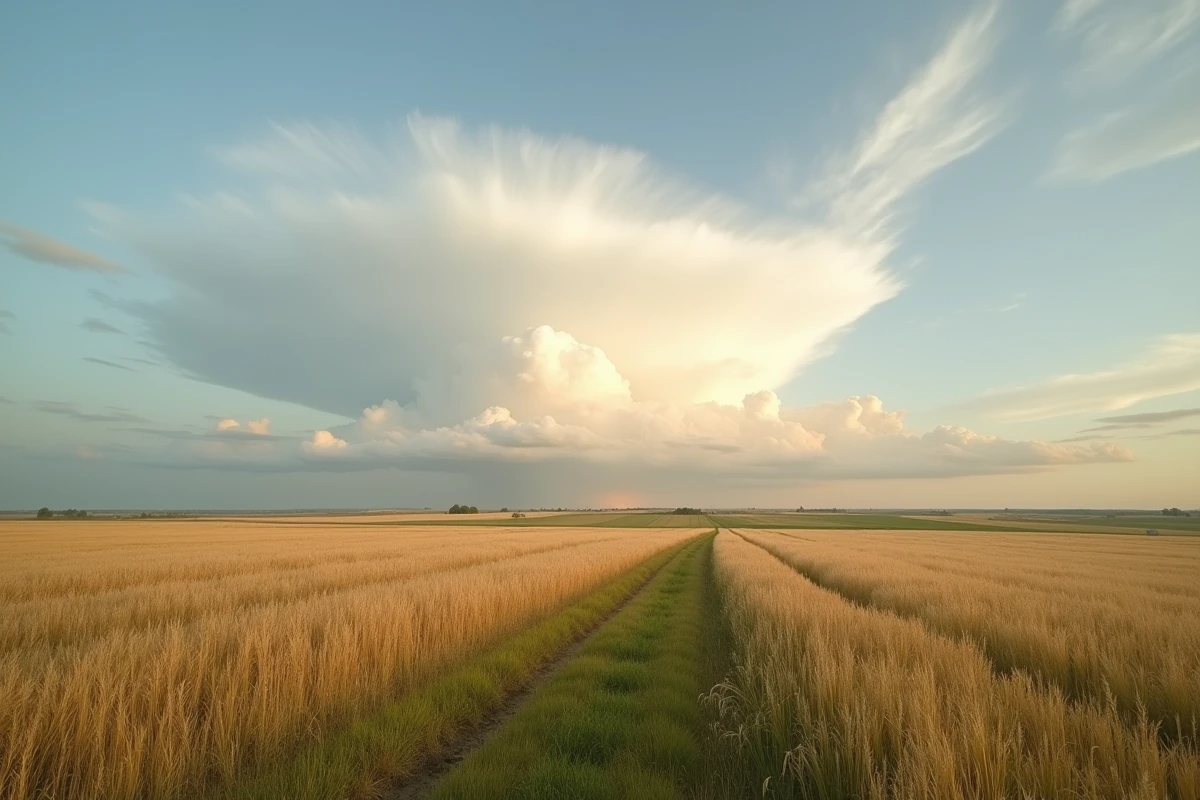 Paysage ouvert de prairie sans premier plan, illustrant l'erreur de composition qui laisse l'image vide et sans profondeur