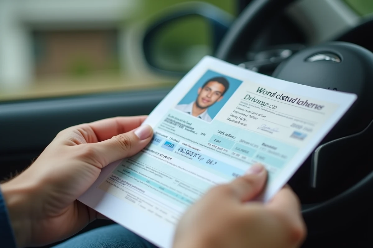 Gros plan sur un permis de conduire officiel tenu entre les mains
