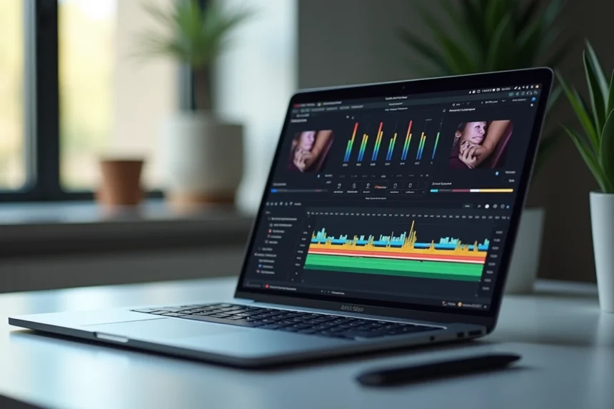 Interface d'un logiciel de retouche photo gratuit avec panneaux d'édition et curseurs de correction de couleurs sur écran d'ordinateur