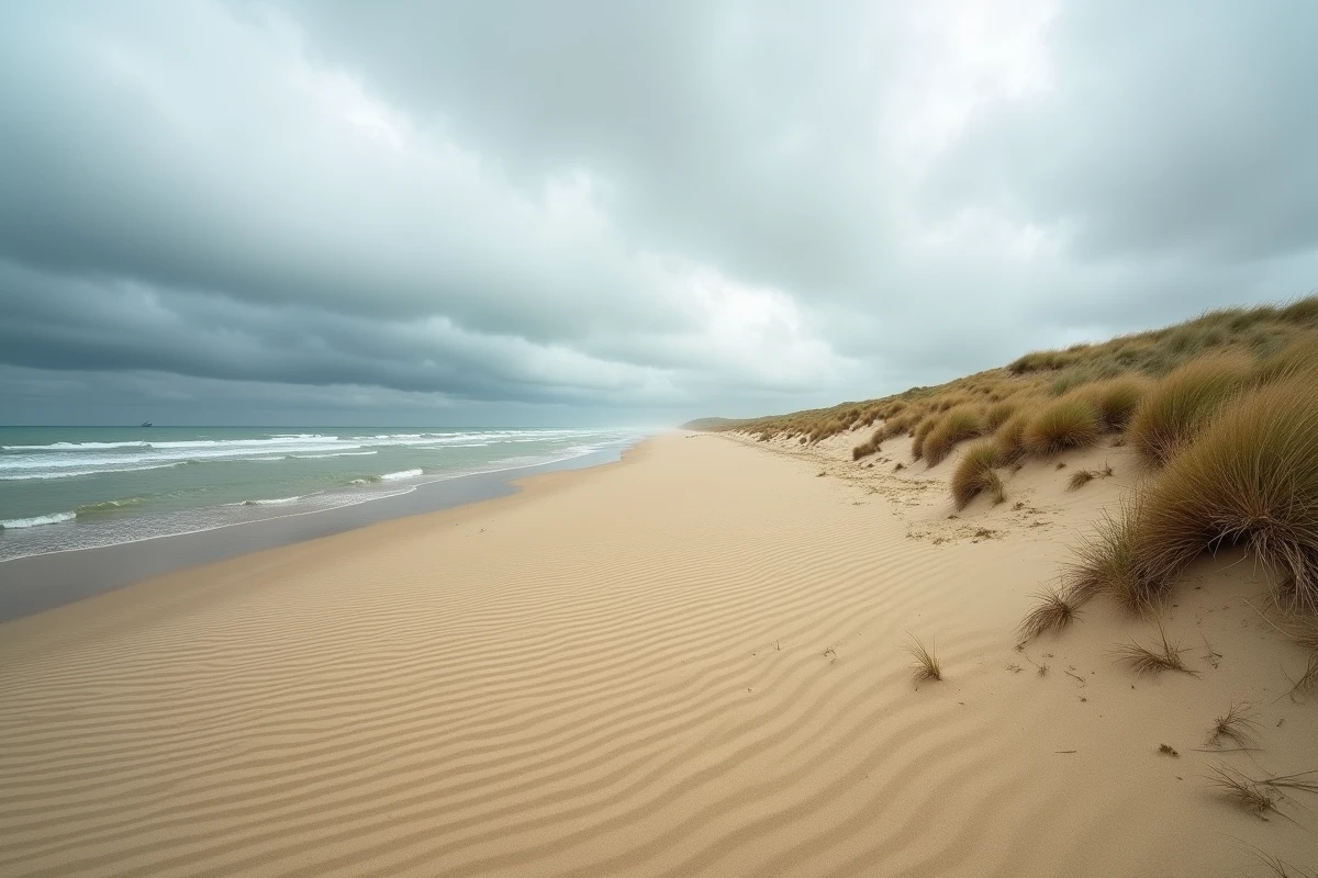 Plage de Keremma à Tréflez dans le Finistère Nord, longue plage sauvage bordée par un massif dunaire couvert d'oyats et d'argousiers