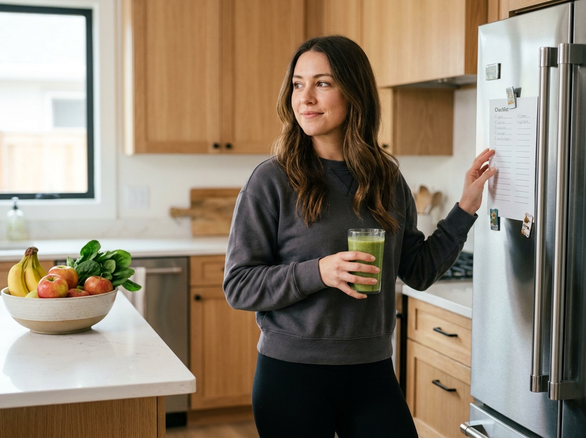 femme motivation sevrage cannabis avec checklist santé et habitudes saines cuisine