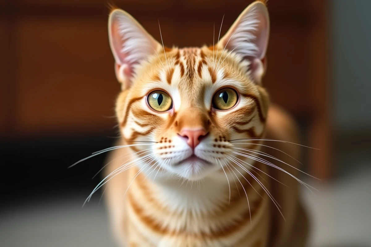 Portrait en gros plan d'un chat adulte aux yeux doux regardant l'appareil photo avec une expression bienveillante