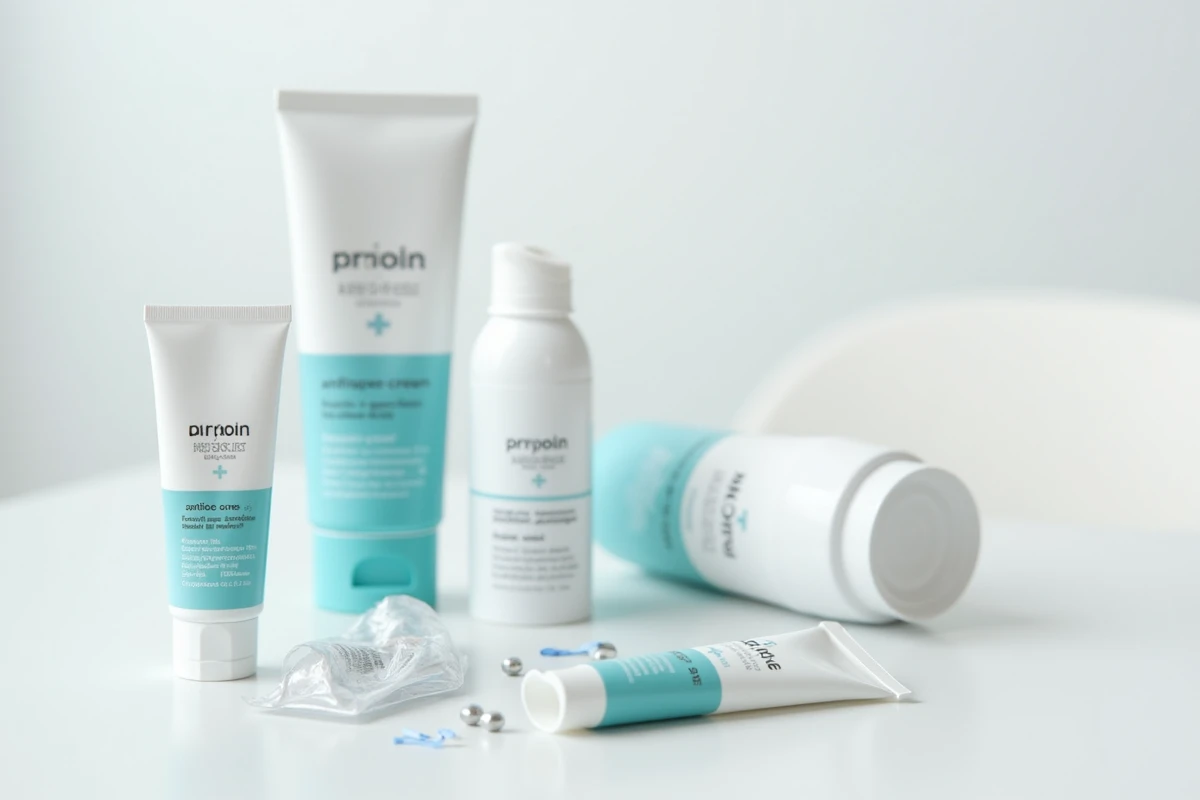 Produits de traitement contre le bouton de fièvre disposés en composition plate avec crèmes et médicaments