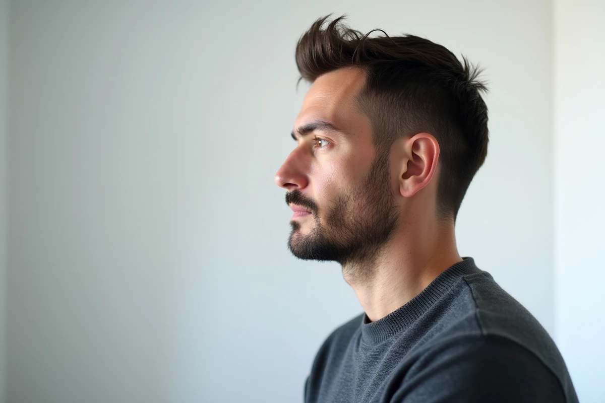 Profil d'homme montrant l'importance du menton dans l'harmonie faciale générale pour une consultation de profiloplastie