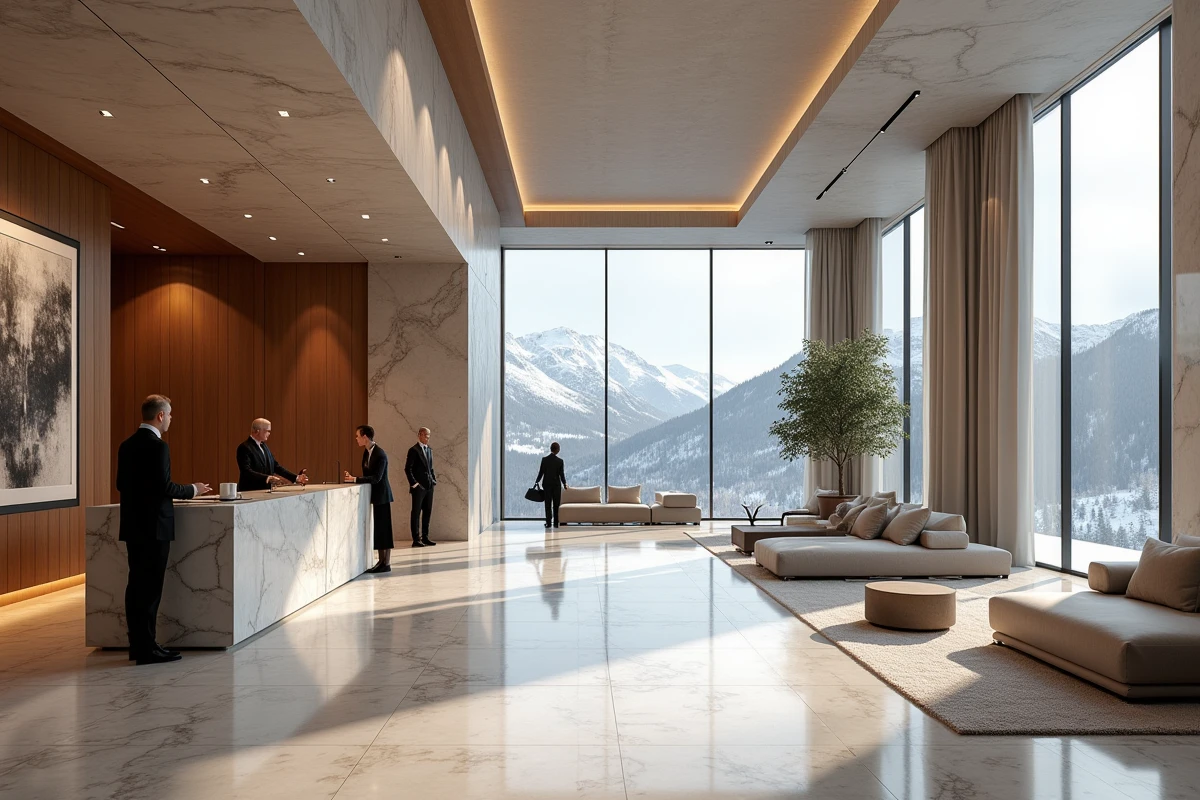 reception luxe station montagne haut de gamme design contemporain avec concierge professionnel