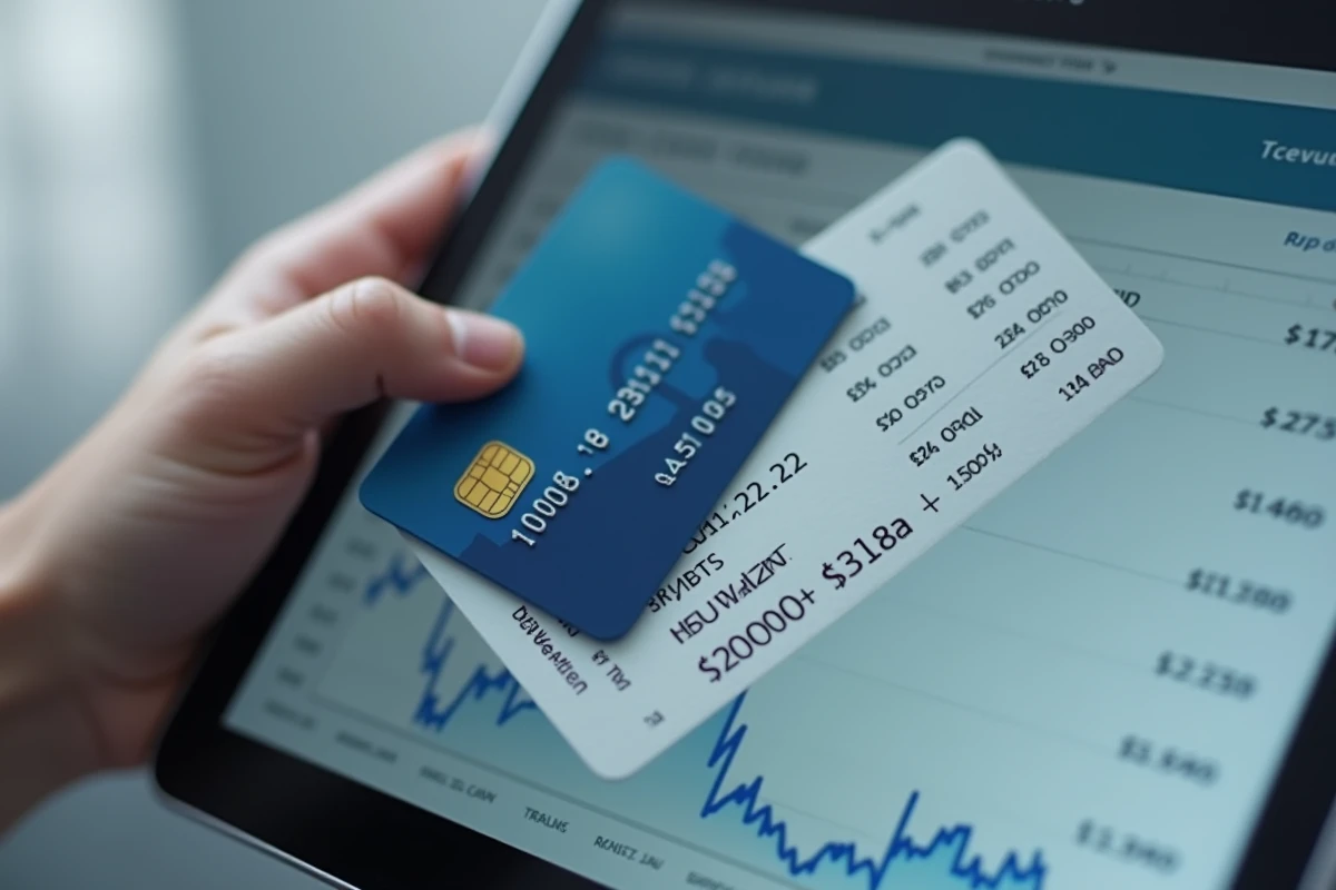 Carte bancaire et prix des vols en baisse sur écran tablette pour économiser sur billets d'avion