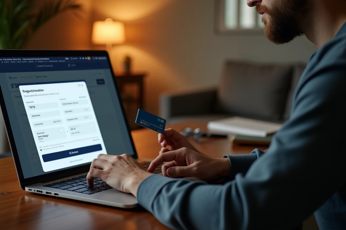 Homme effectuant une réservation de vol en ligne sur son ordinateur portable