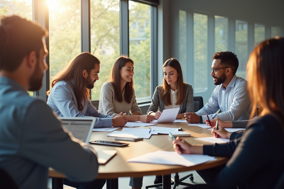 Groupe de professionnels en réunion pour la formation