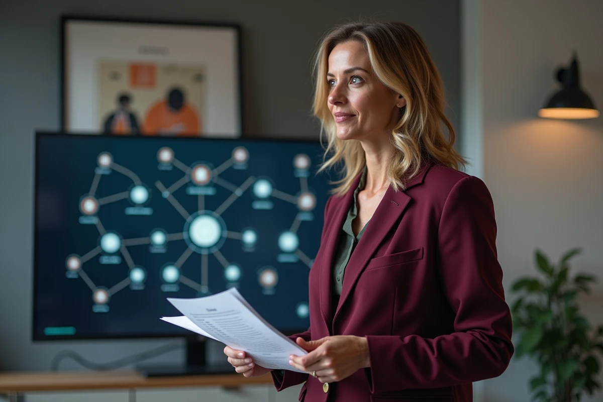 Directrice marketing présentant la plateforme SEO Jungle et ses connexions de domaines