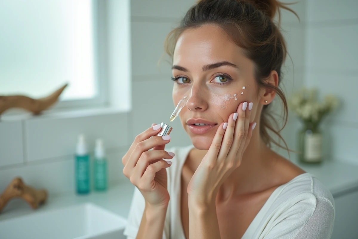 Femme appliquant un sérum aux actifs marins concentrés pour illuminer un teint terne