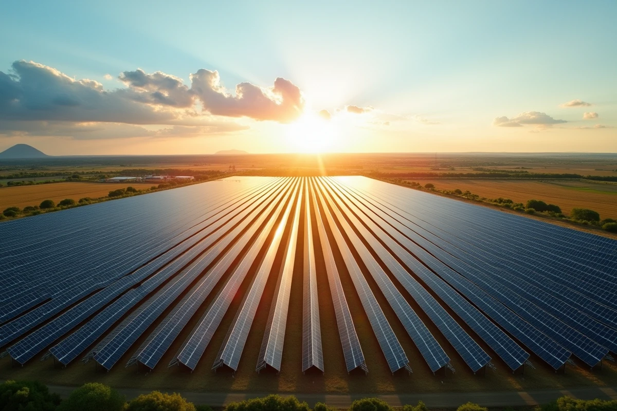 Centrale solaire photovoltaïque à grande échelle dans une zone rurale avec de nombreux panneaux solaires