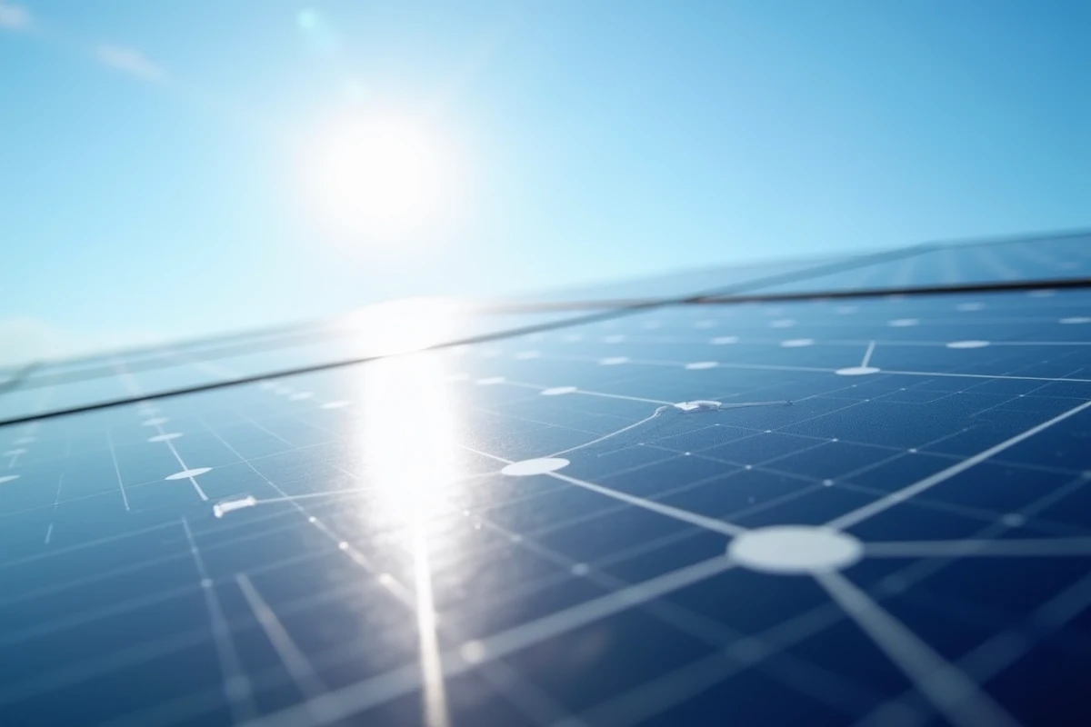 Gros plan sur les cellules photovoltaïques d'un panneau solaire brillant au soleil