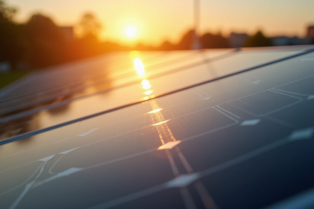 Détail rapproché de cellules solaires brillantes captant l'énergie du soleil