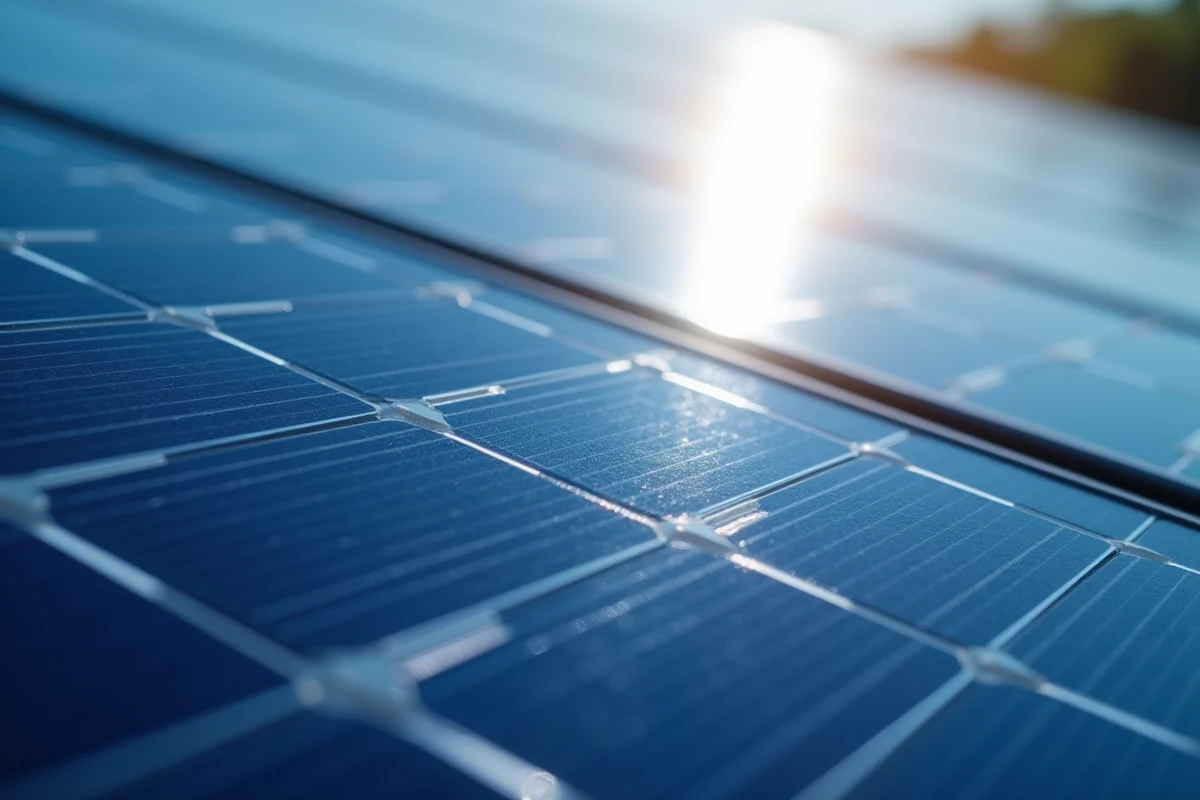 Gros plan détaillé d'un panneau solaire montrant les cellules photovoltaïques et leur structure cristalline