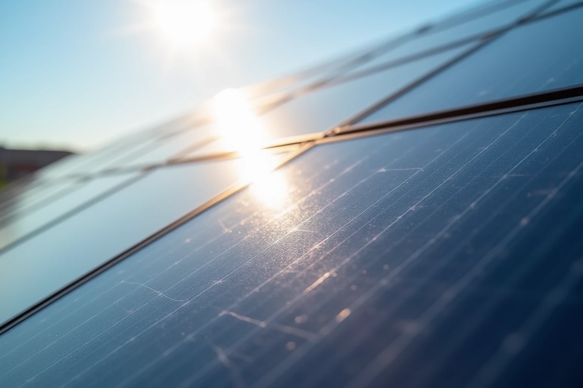 Détail des panneaux solaires photovoltaïques captant la lumière du soleil